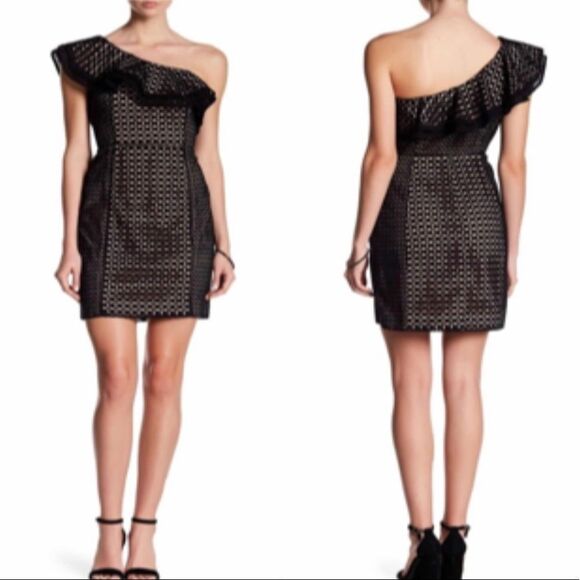 J Crew Collection One Shoulder Ruffle Eyelet Black Dress Size 2 - Picture 1 of 14